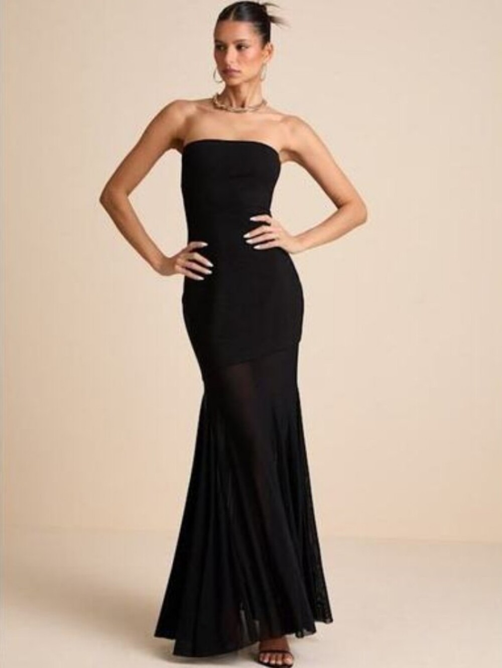 Lulu's Black Strapless Mix Medidia Maxi Dress Size S NEW